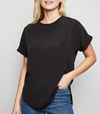 Black Rolled Sleeve Top | New Look