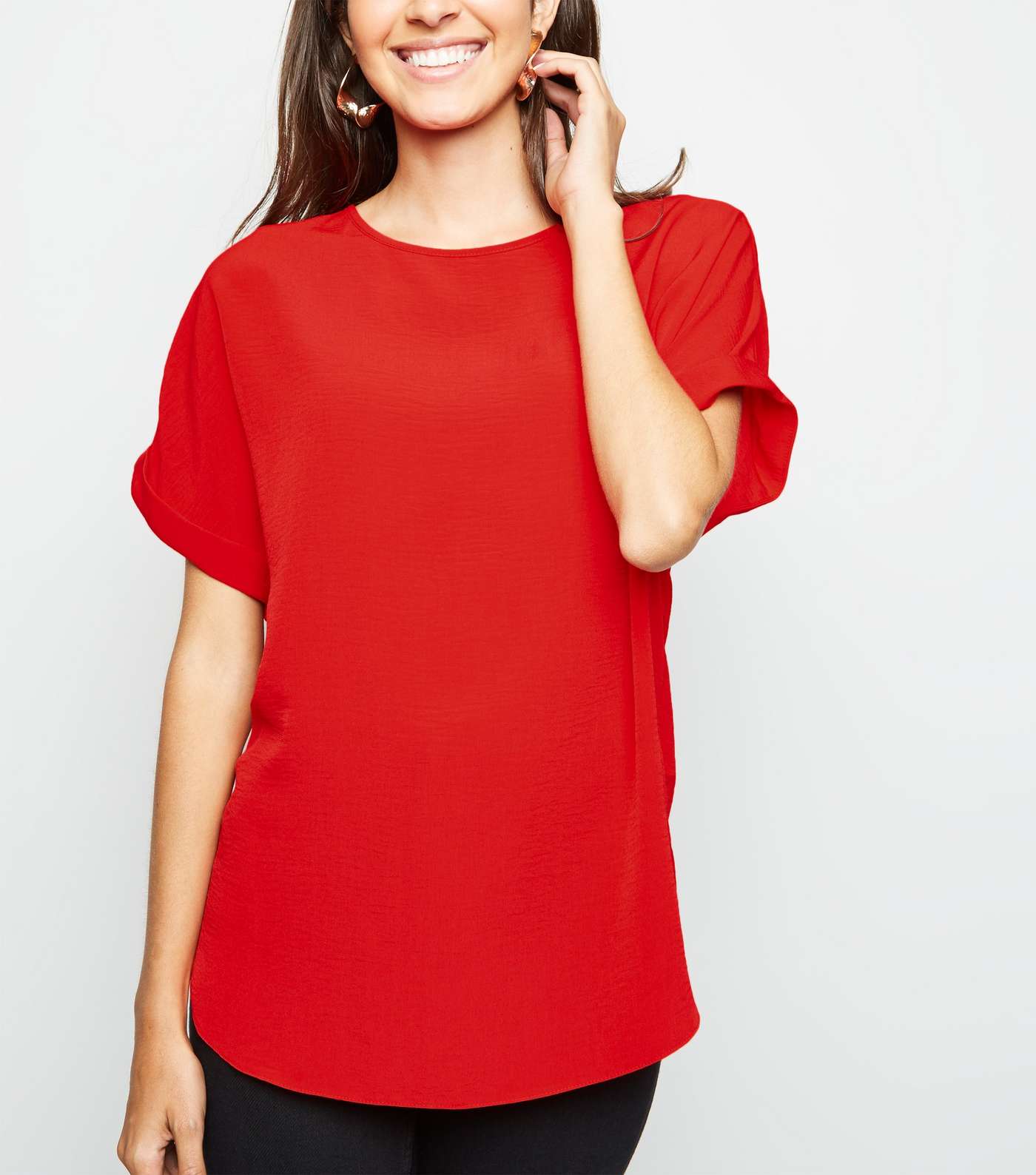 Red Rolled Sleeve Top