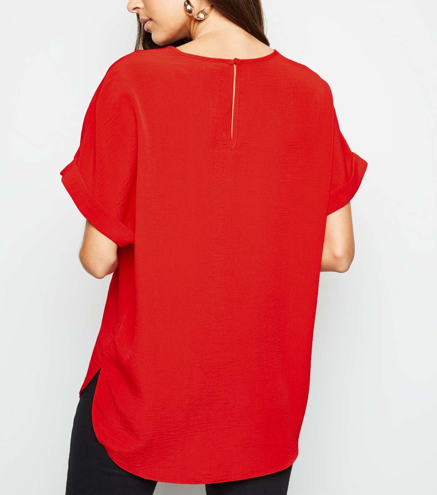 Red Rolled Sleeve Top Image 3
