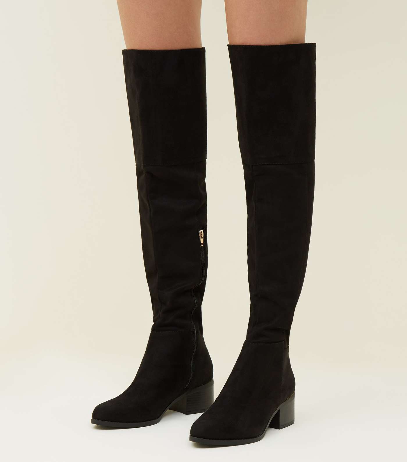Black Suedette Over The Knee Heeled Boots Image 2