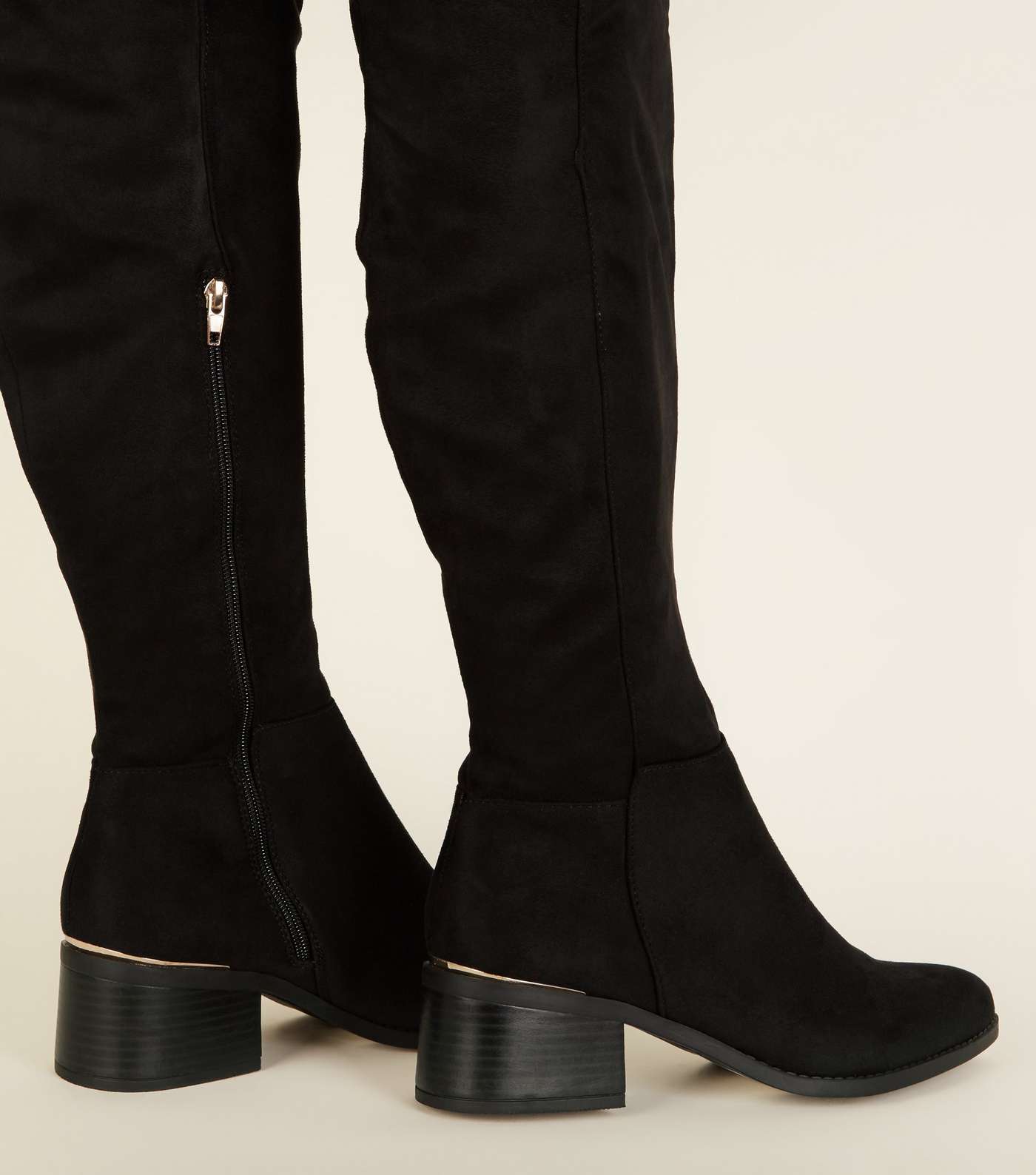 Black Suedette Over The Knee Heeled Boots Image 4