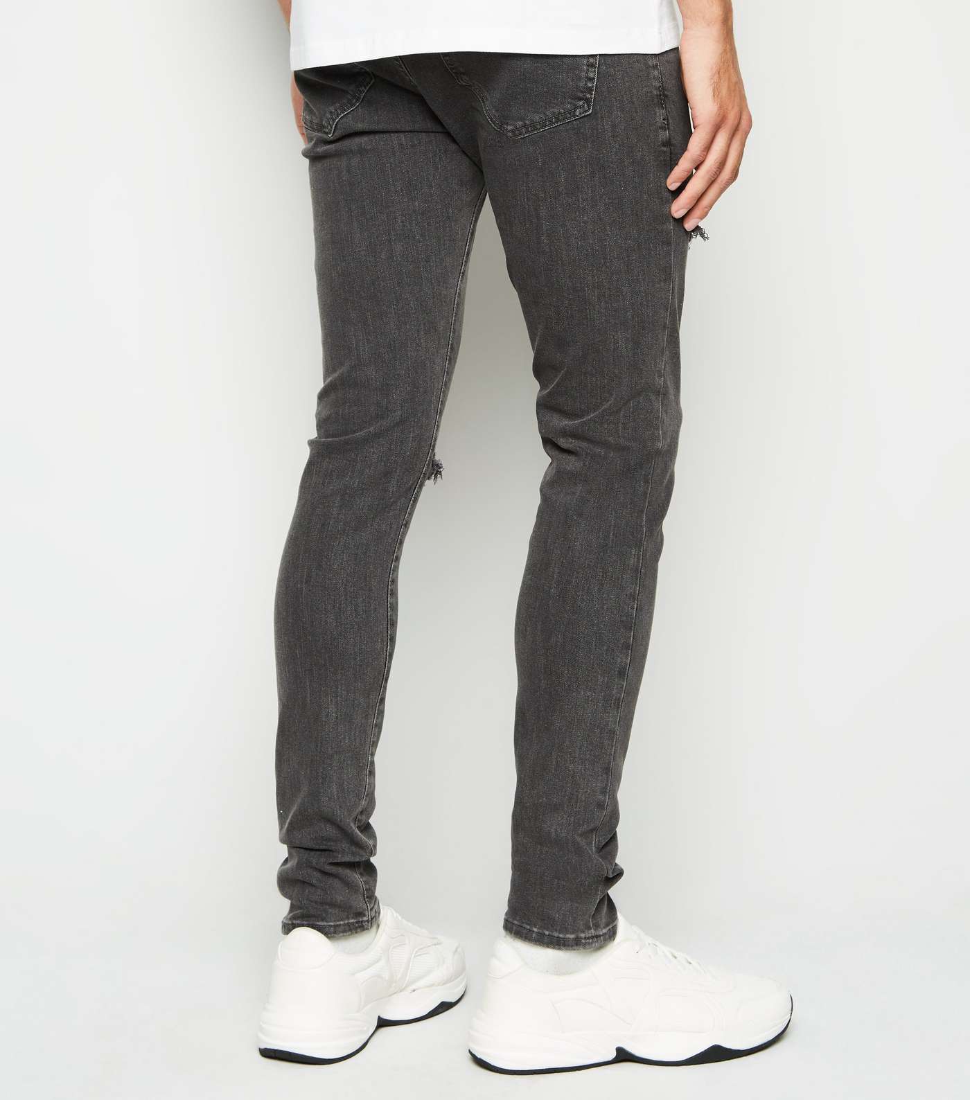 Dark Grey Ripped Super Skinny Stretch Jeans Image 3