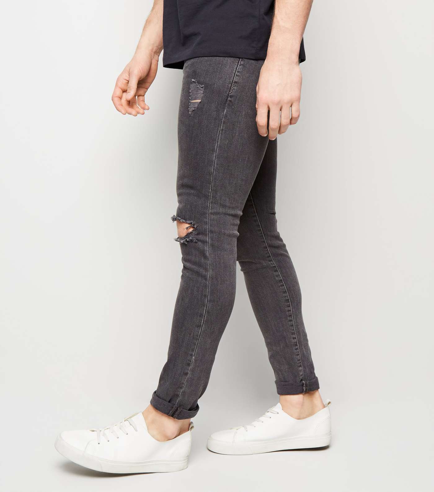 Dark Grey Ripped Super Skinny Stretch Jeans Image 5