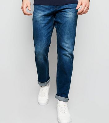 mid wash straight leg jeans