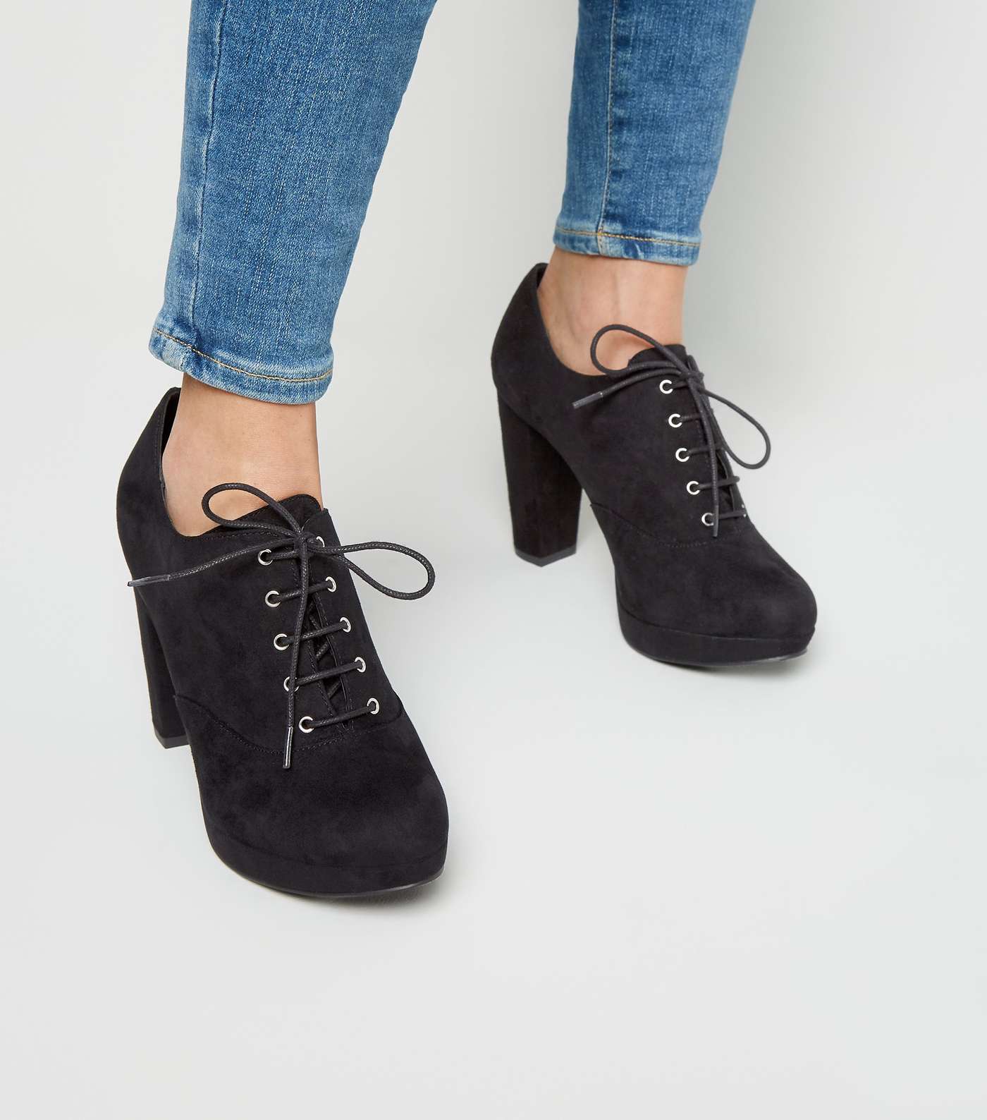 Wide Fit Black Suedette Lace Up Shoe Boots Image 2