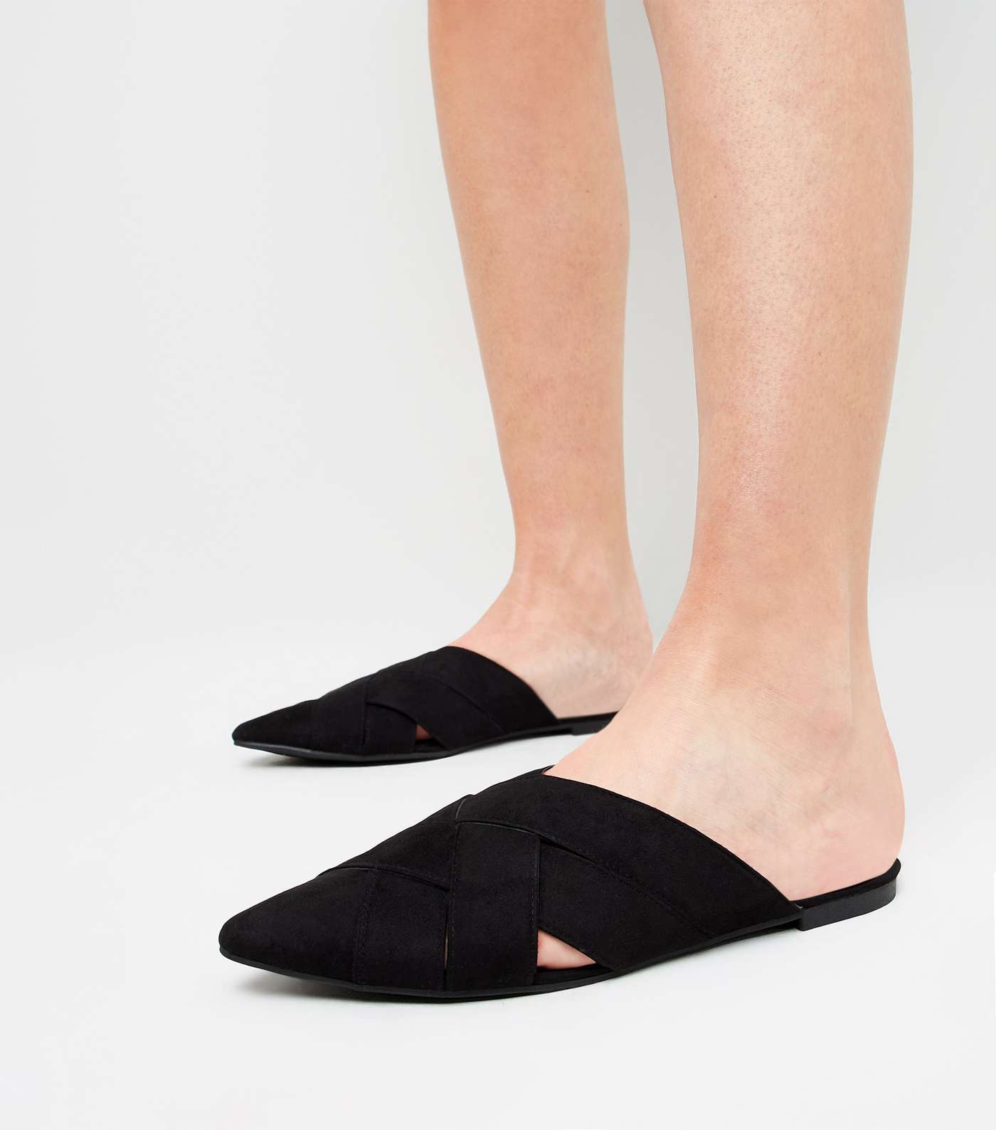 Black Leather-Look Woven Pointed Mules Image 2