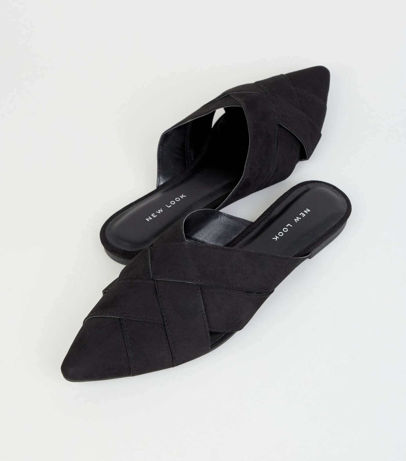 Black Leather-Look Woven Pointed Mules Image 4