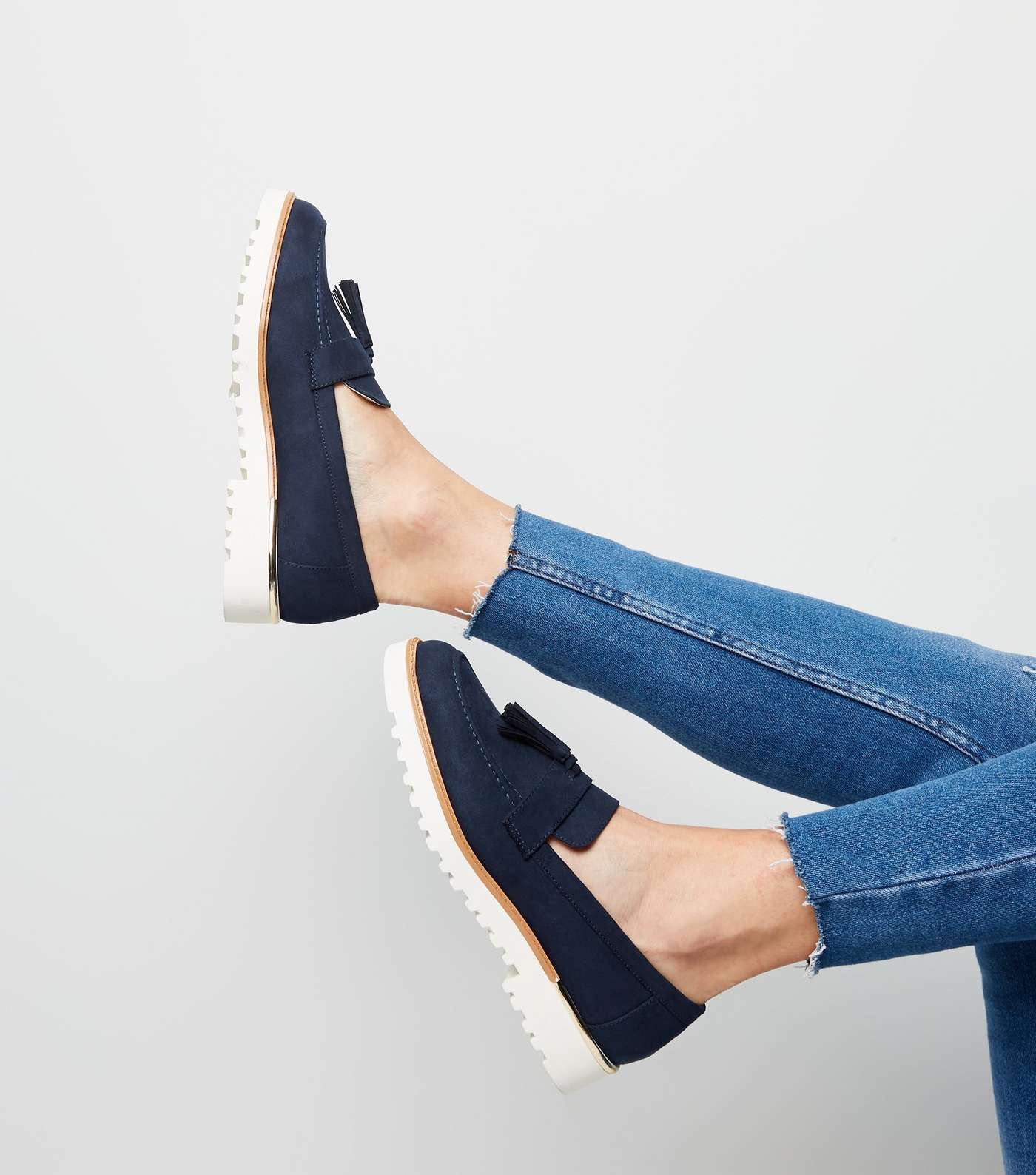 Navy Suedette Chunky Tassel Loafers Image 2