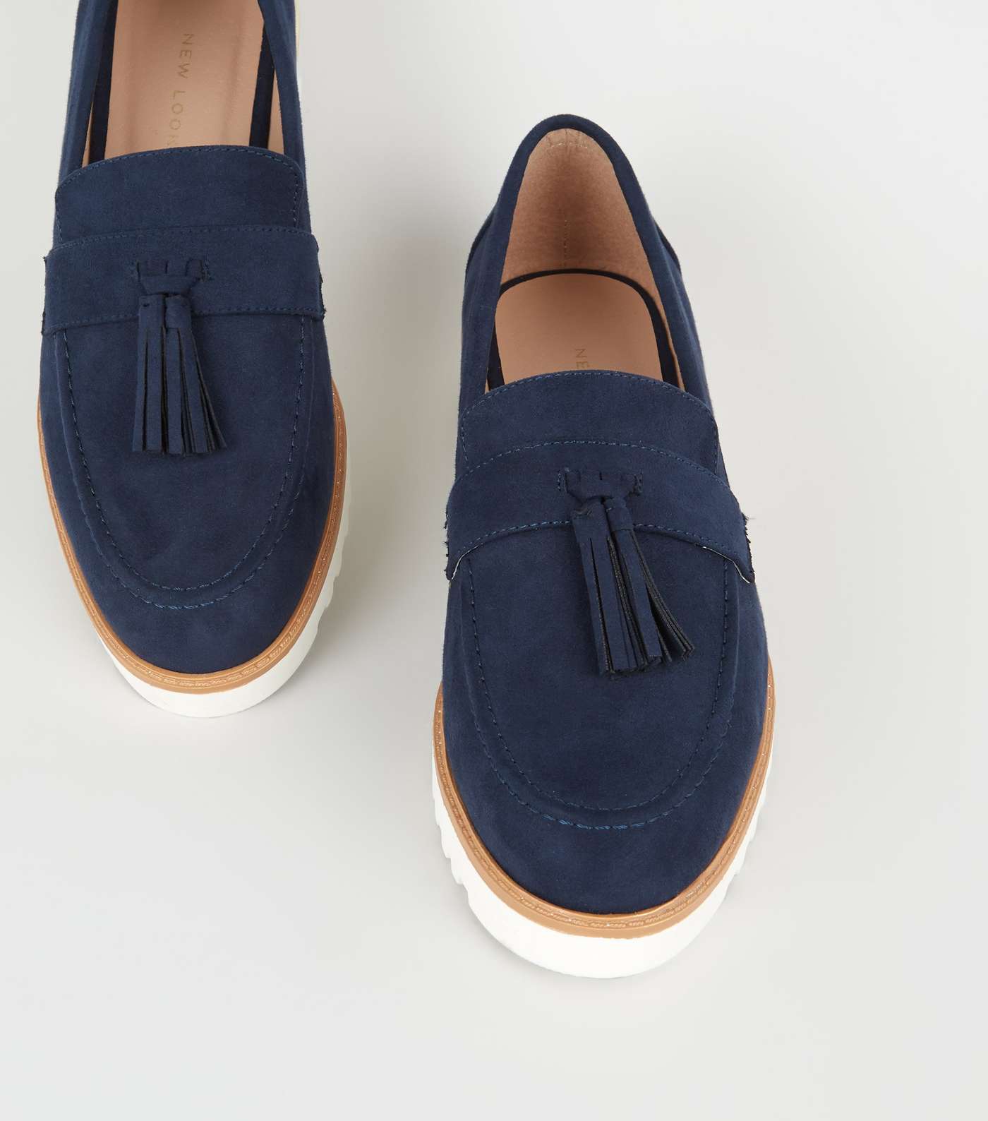 Navy Suedette Chunky Tassel Loafers Image 4