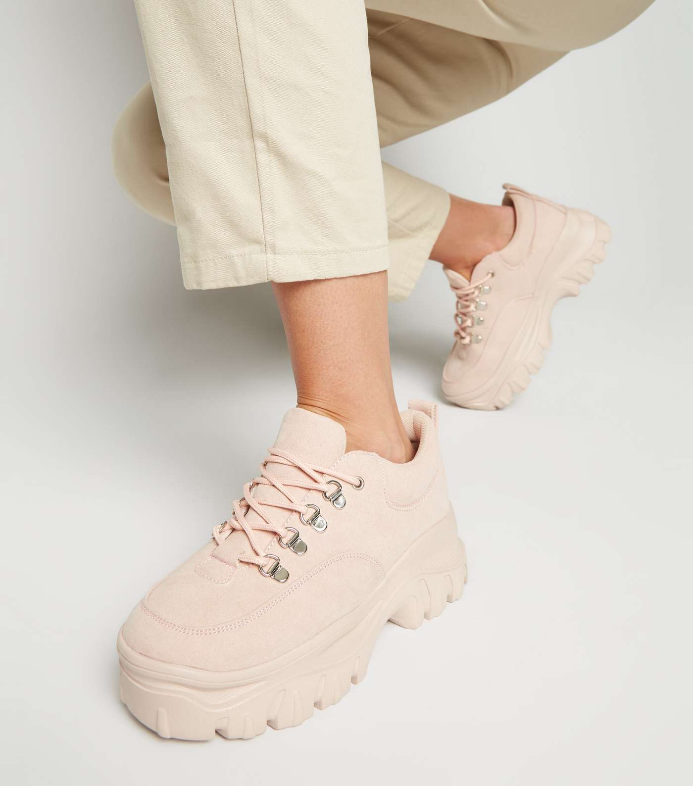 Nude Suedette Chunky Sole Hiker Trainers Image 2