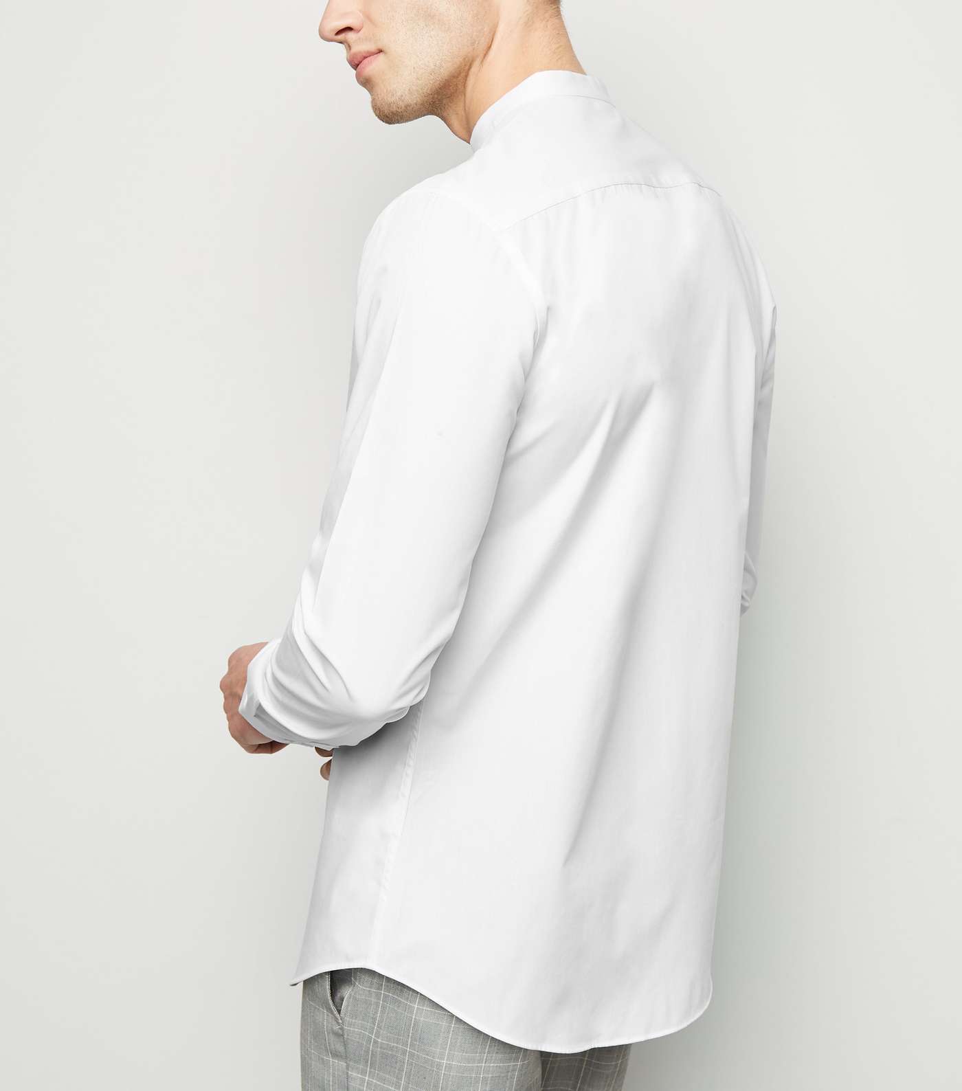 White Long Sleeve Collarless Poplin Shirt Image 3