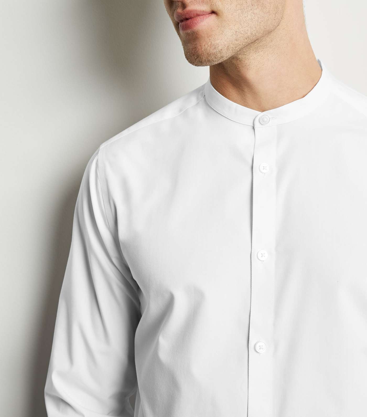 White Long Sleeve Collarless Poplin Shirt Image 5