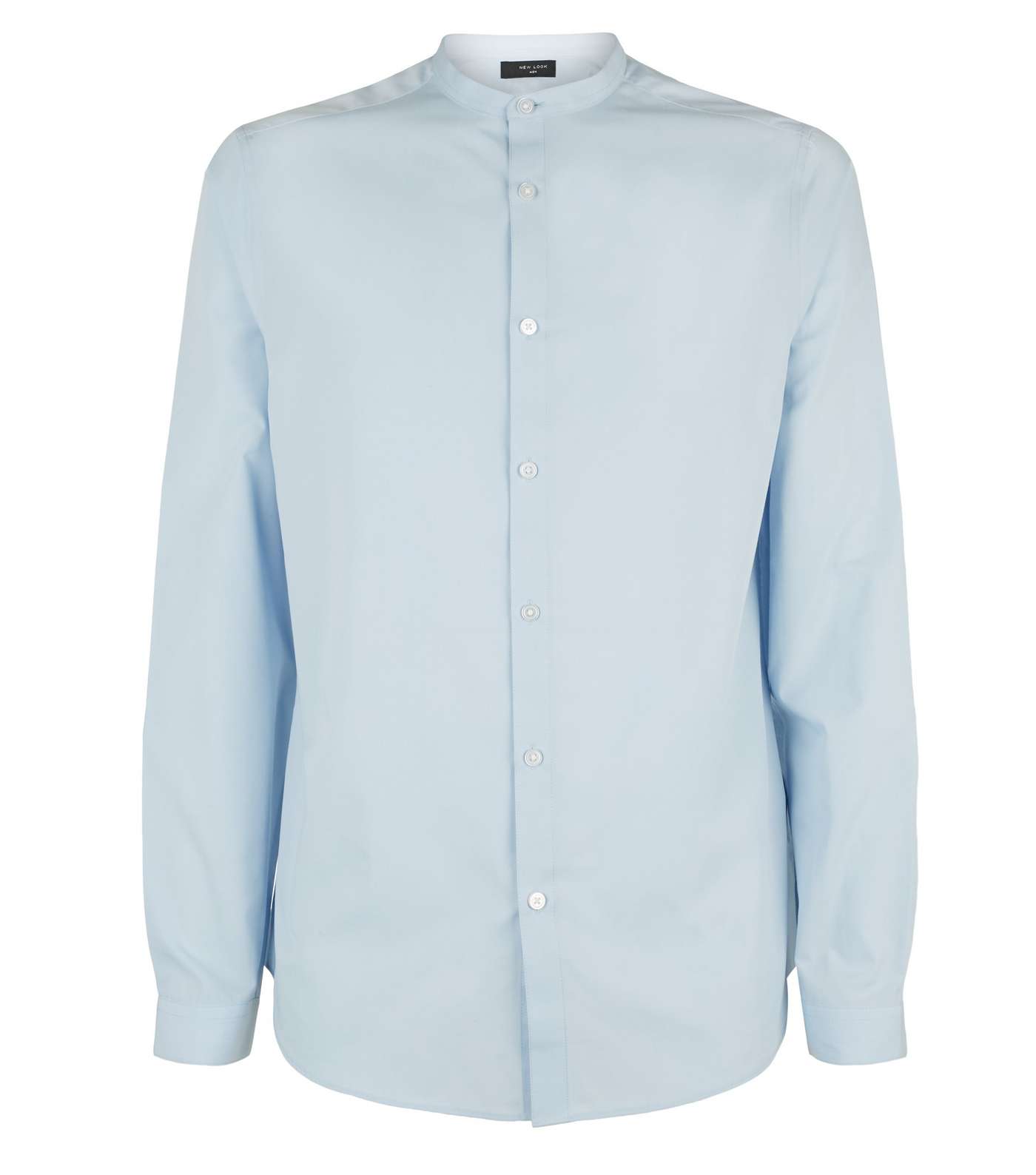Pale Blue Long Sleeve Collarless Poplin Shirt Image 4