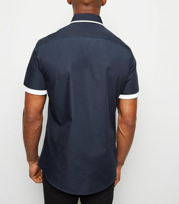 Image of Navy Tipped Short Sleeve Shirt New Look