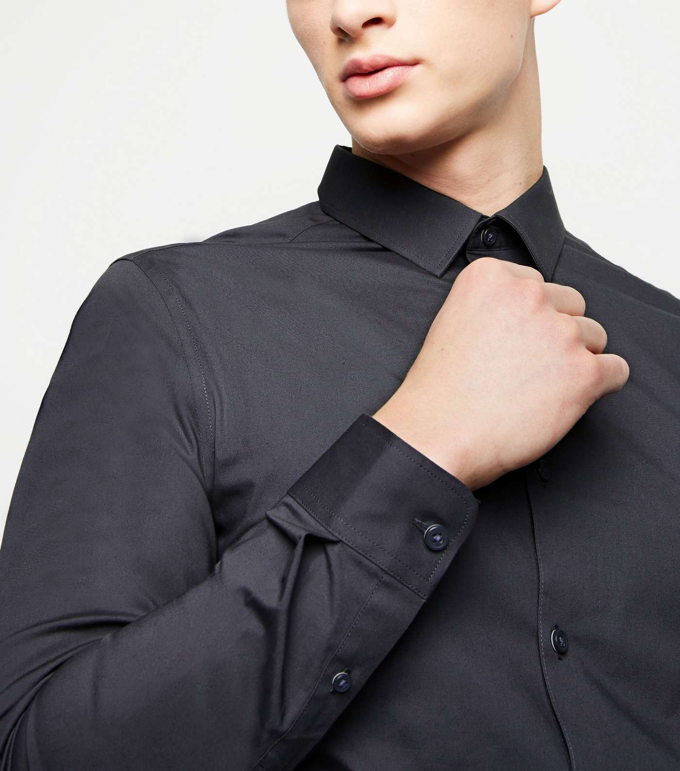 Grey Long Sleeve Muscle Fit Poplin Shirt Image 5