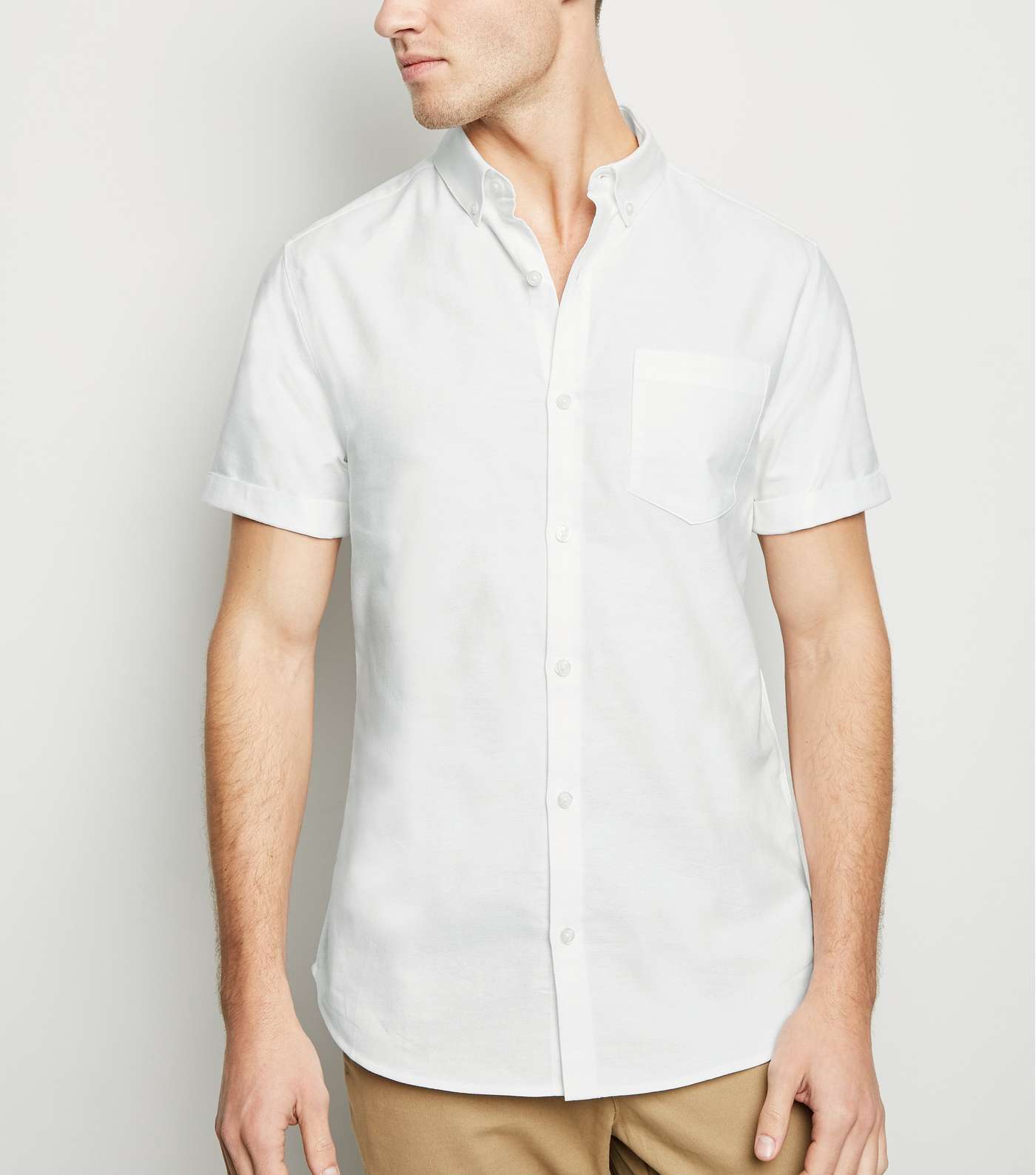 White Short Sleeve Cotton Oxford Shirt