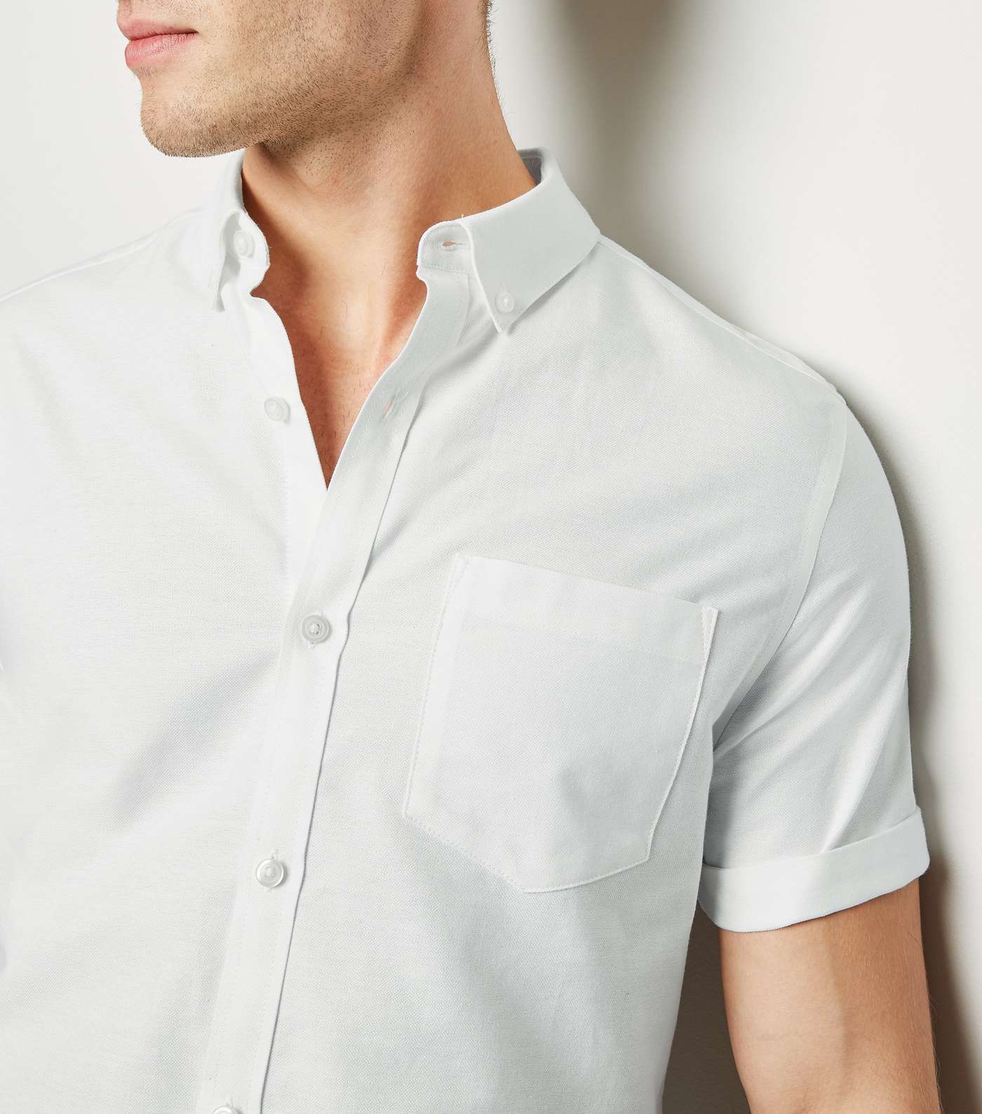 White Short Sleeve Cotton Oxford Shirt Image 5
