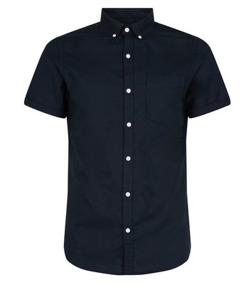 Image of Navy Short Sleeve Cotton Oxford Shirt New Look
