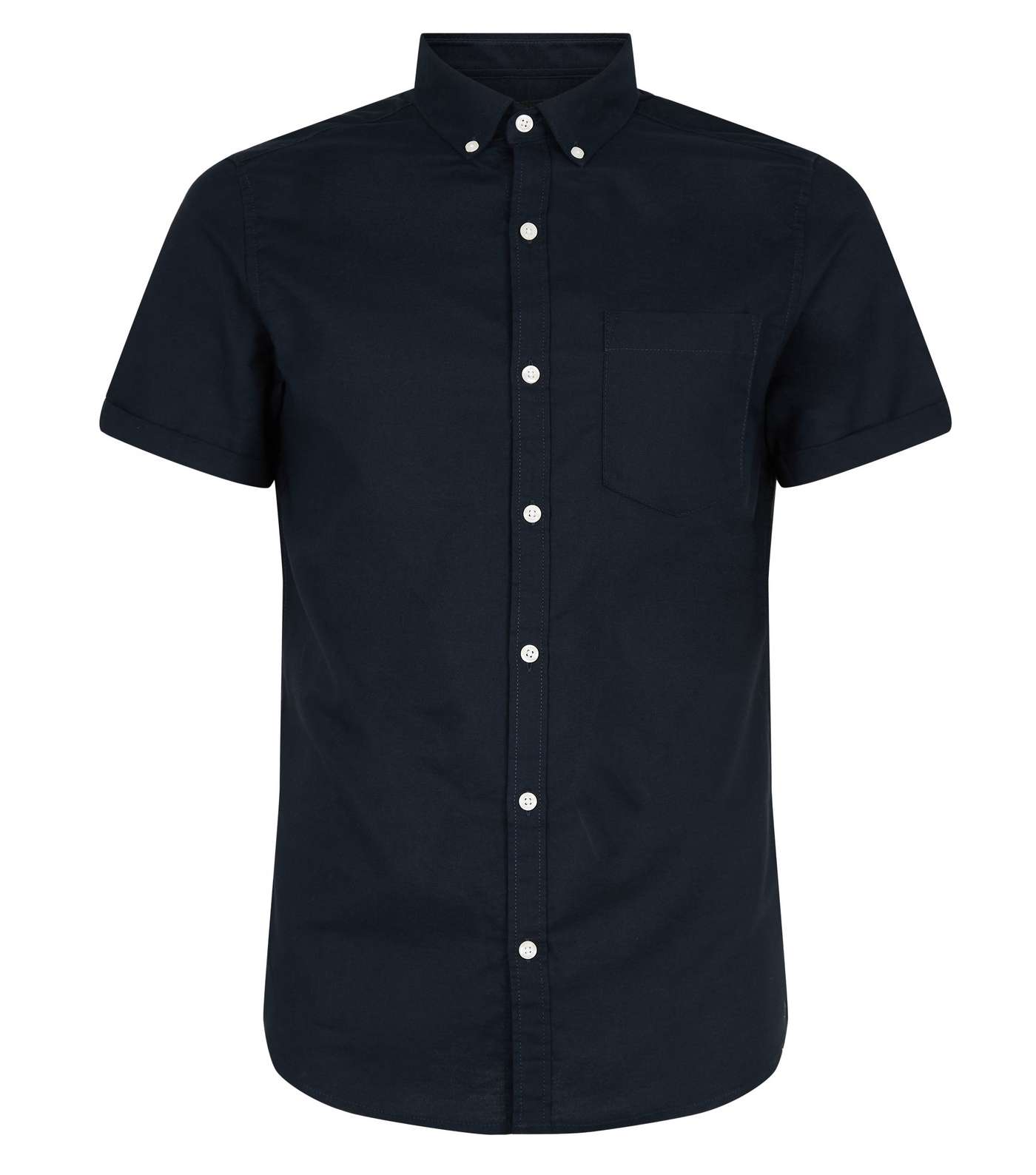 Navy Short Sleeve Cotton Oxford Shirt Image 4