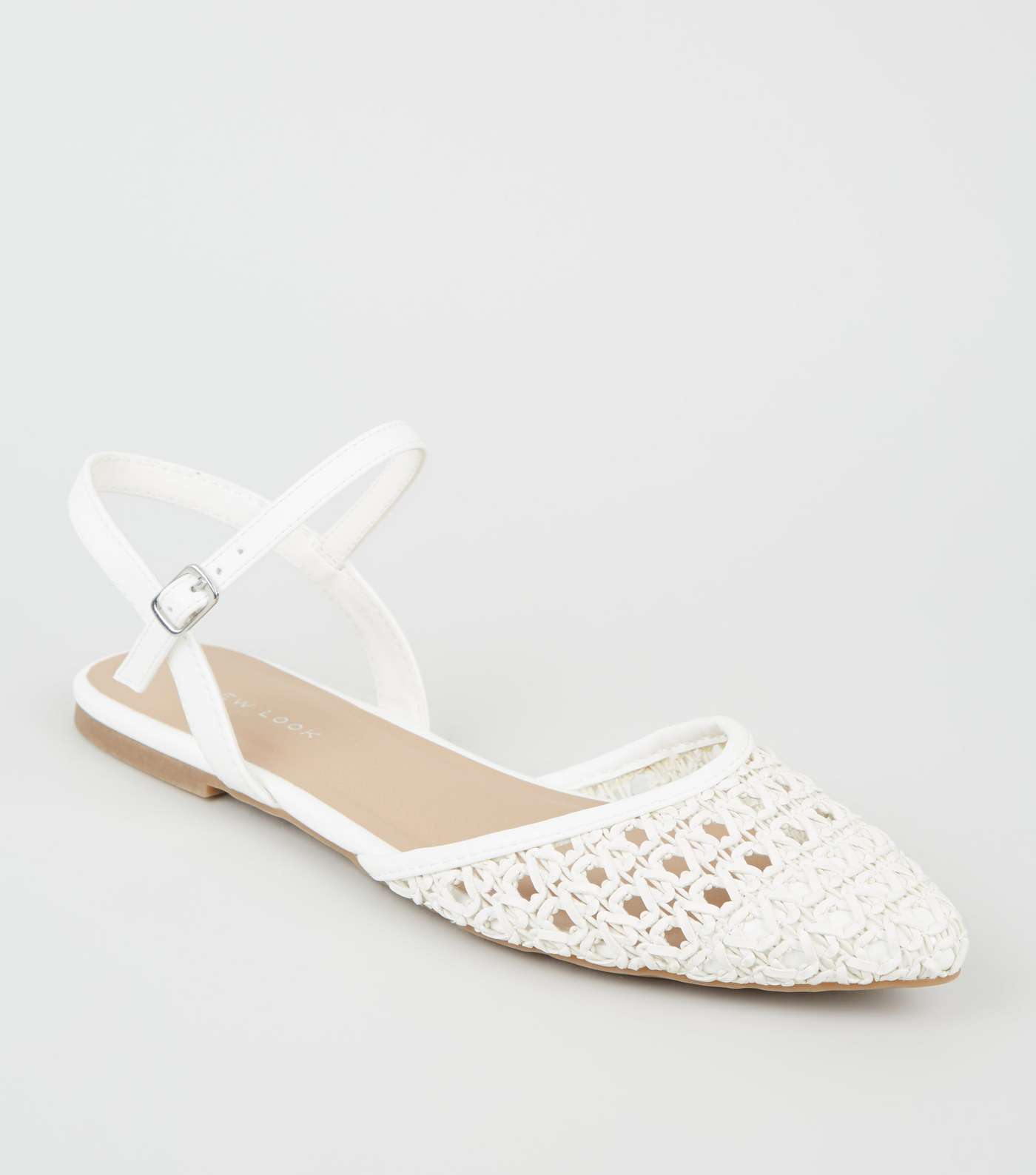 White Leather-Look Woven Sandals