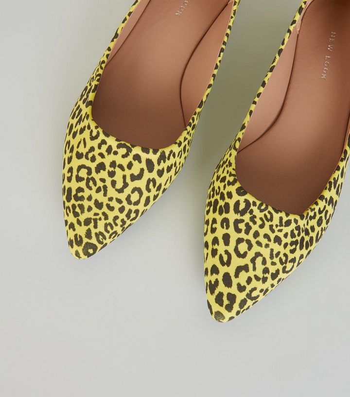 Yellow Neon Leopard Print Pointed Ballet Pumps New Look