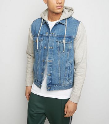Bright Blue Jersey Sleeve Denim Jacket 