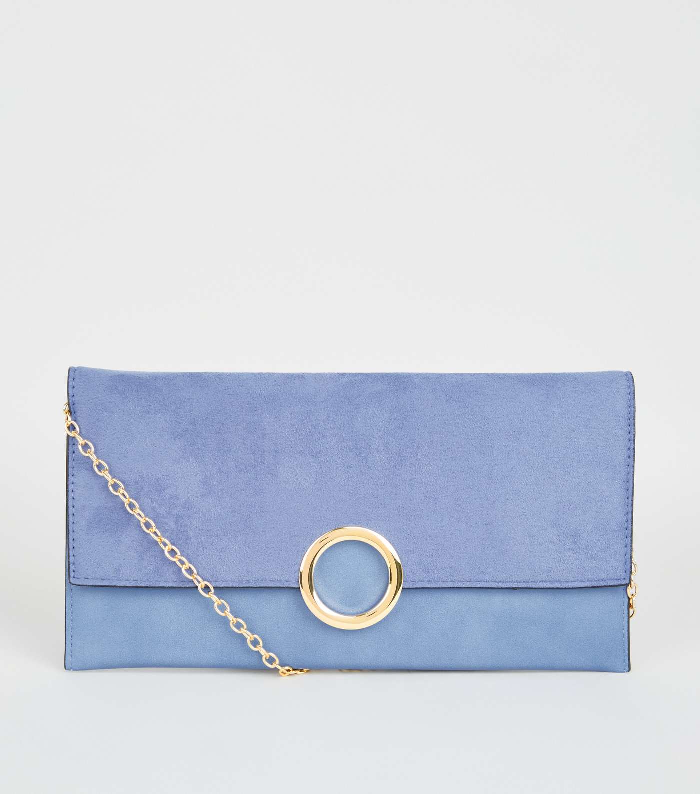 Pale Blue Leather-Look Ring Front Clutch