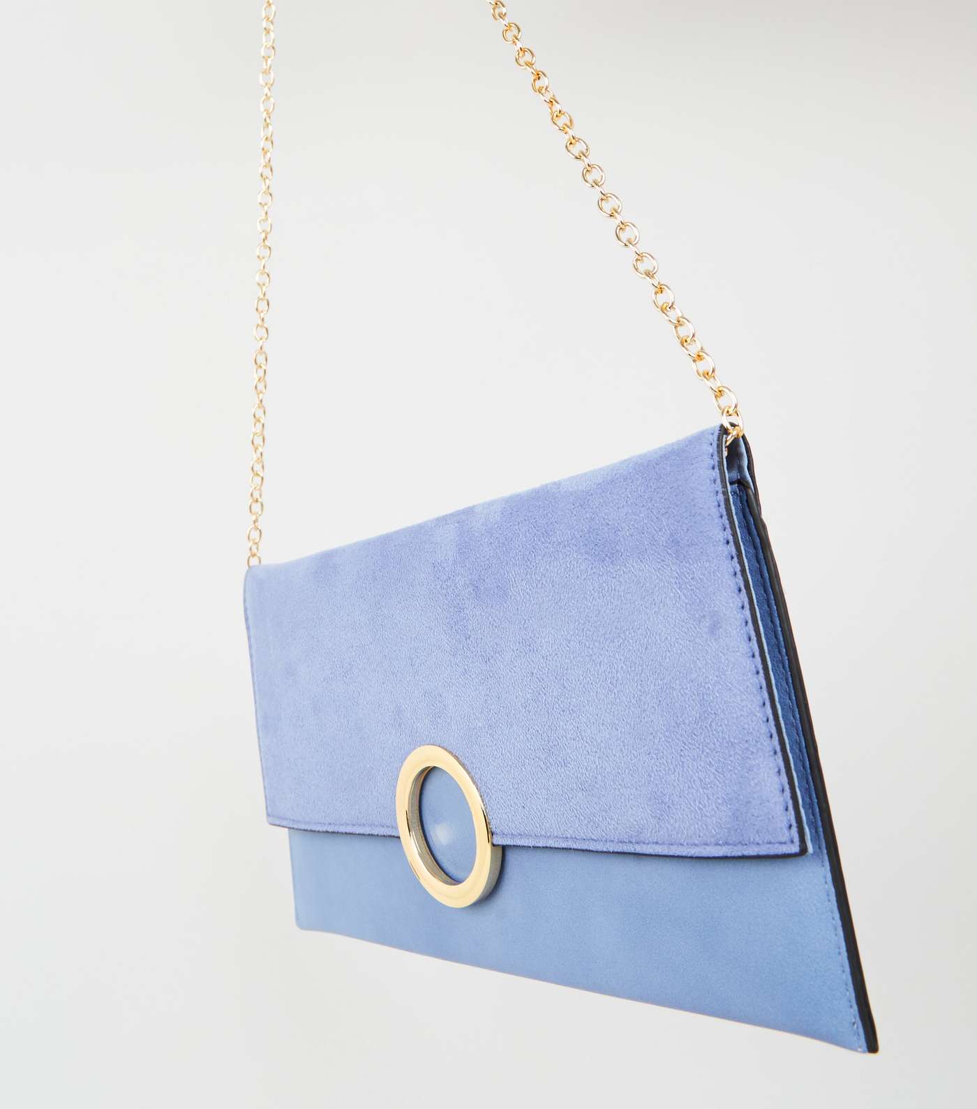 Pale Blue Leather-Look Ring Front Clutch Image 3