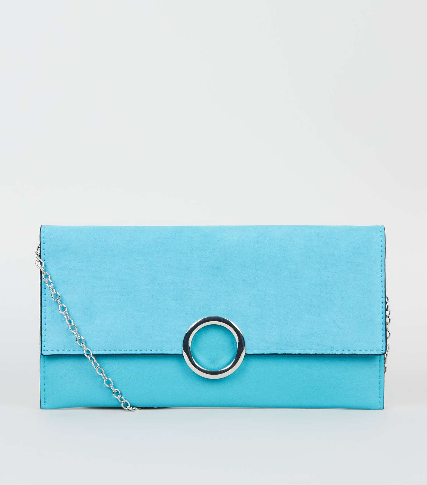 Turquoise Leather-Look Ring Front Clutch 