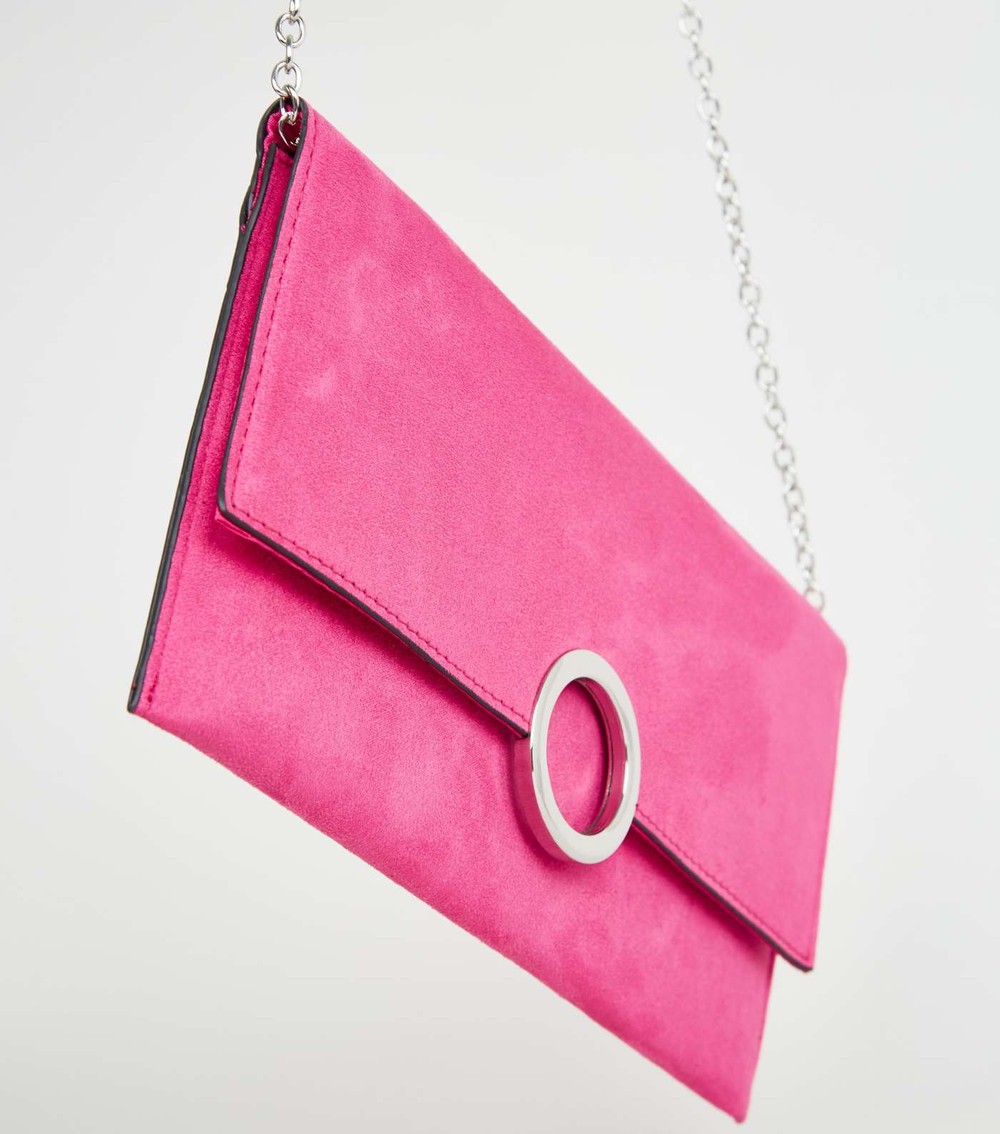 Bright Pink Neon Suedette Ring Front Clutch  Image 4