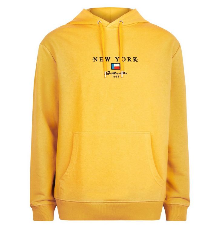 Gelber Kapuzenpullover Mit New York Flagge New Look