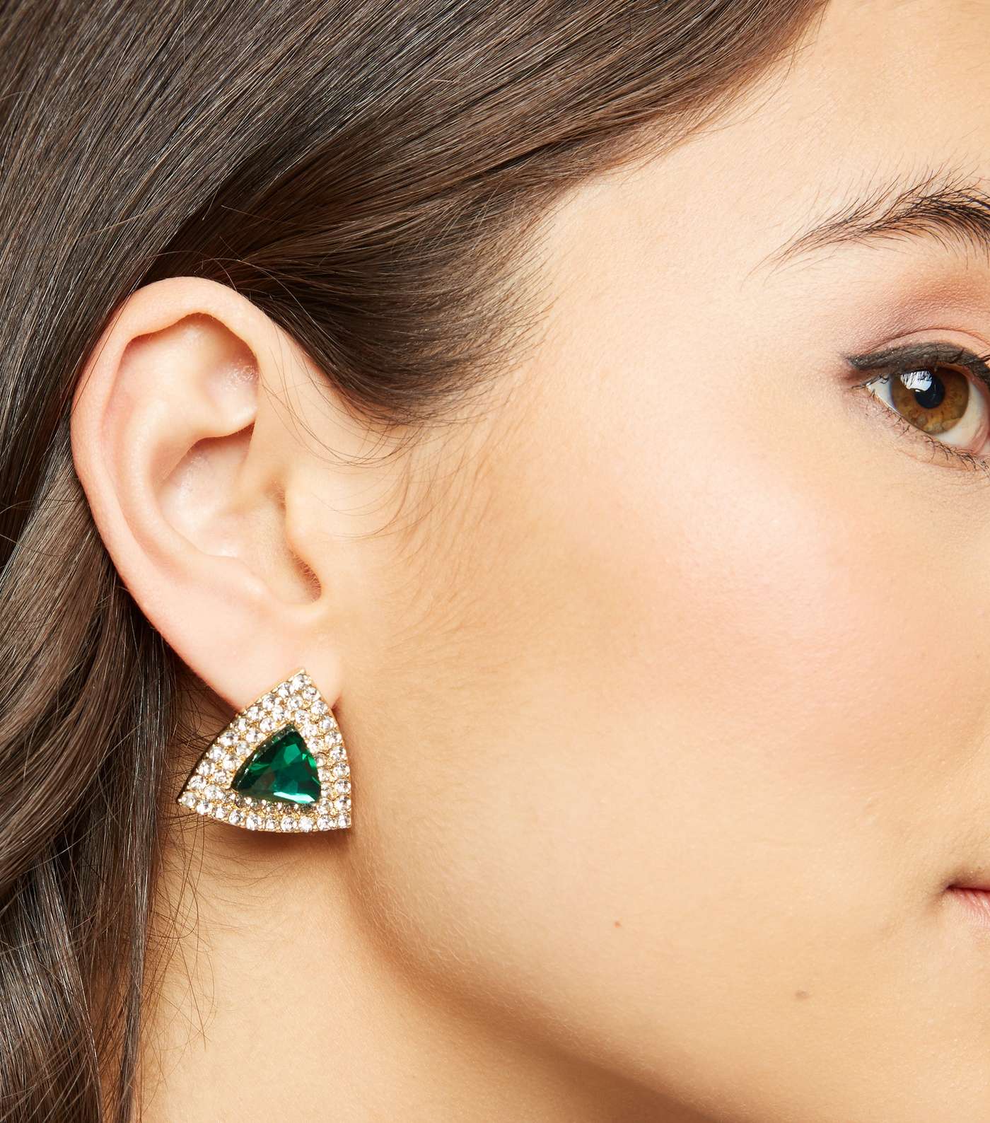 Green Diamanté Triangle Stud Earrings Image 2