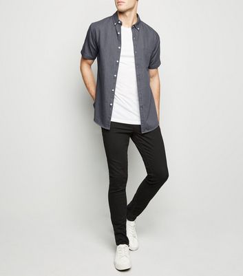 grey denim short sleeve shirt