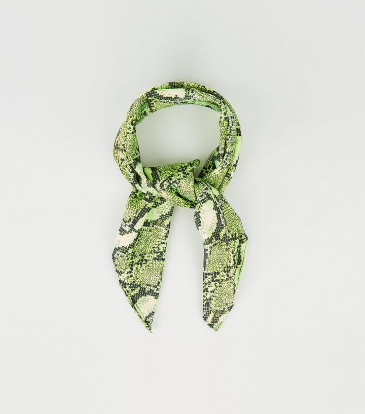 Green Neon Snake Print Bandana New Look