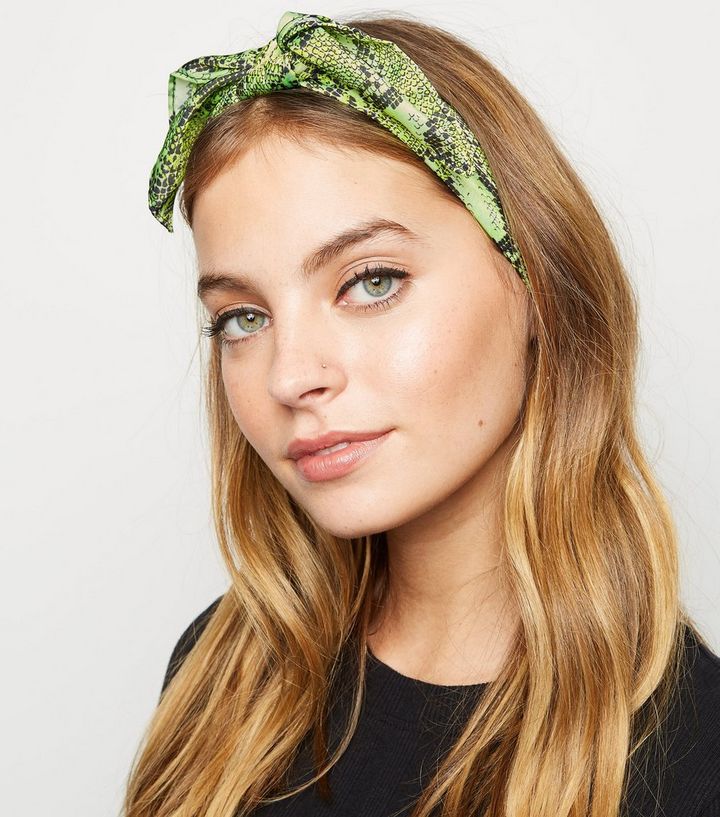 Green Neon Snake Print Bandana New Look