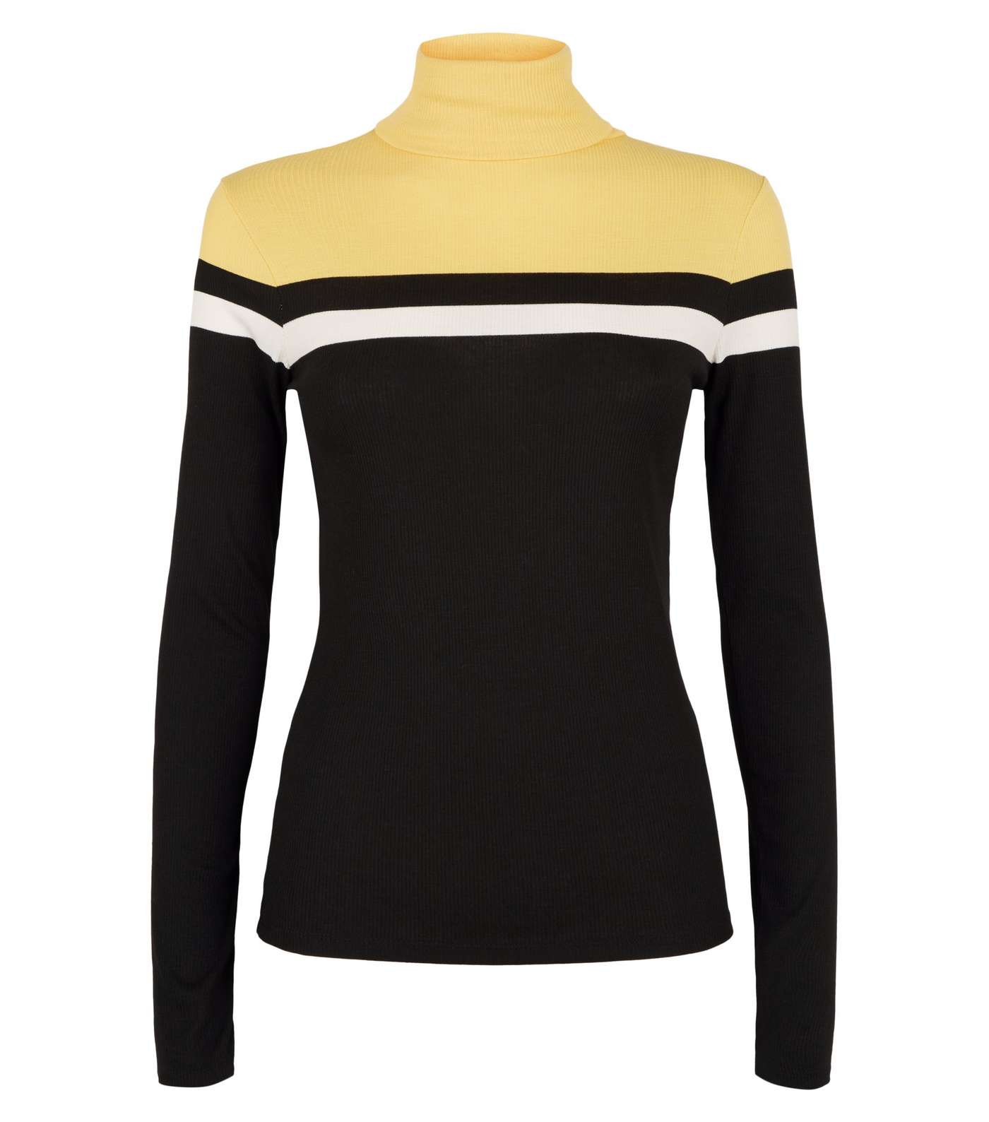 Yellow Colour Block Ribbed Roll Neck Top  Image 4