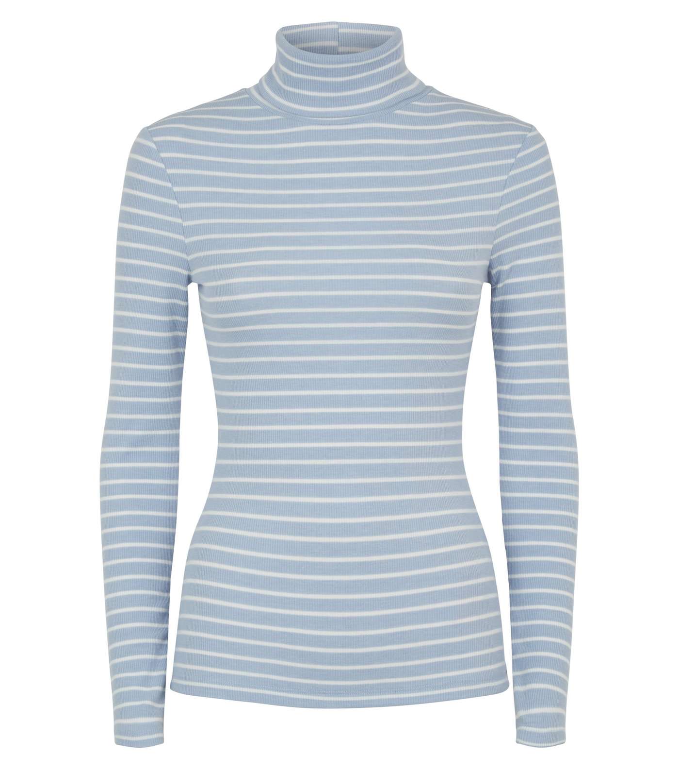 Blue Stripe Ribbed Roll Neck Top  Image 4