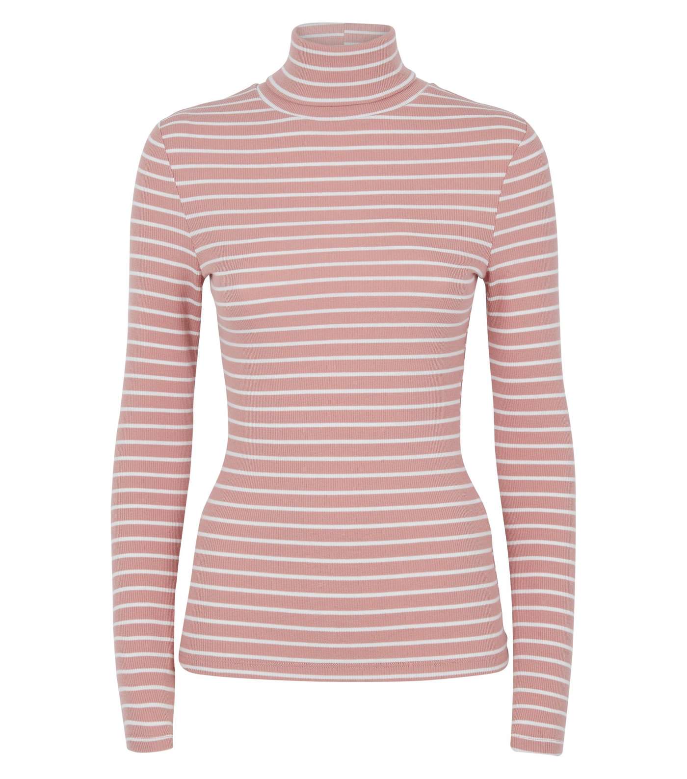 Pink Stripe Ribbed Roll Neck Top  Image 4