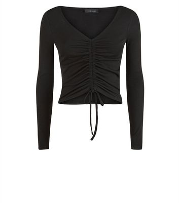 black long sleeve ruched top