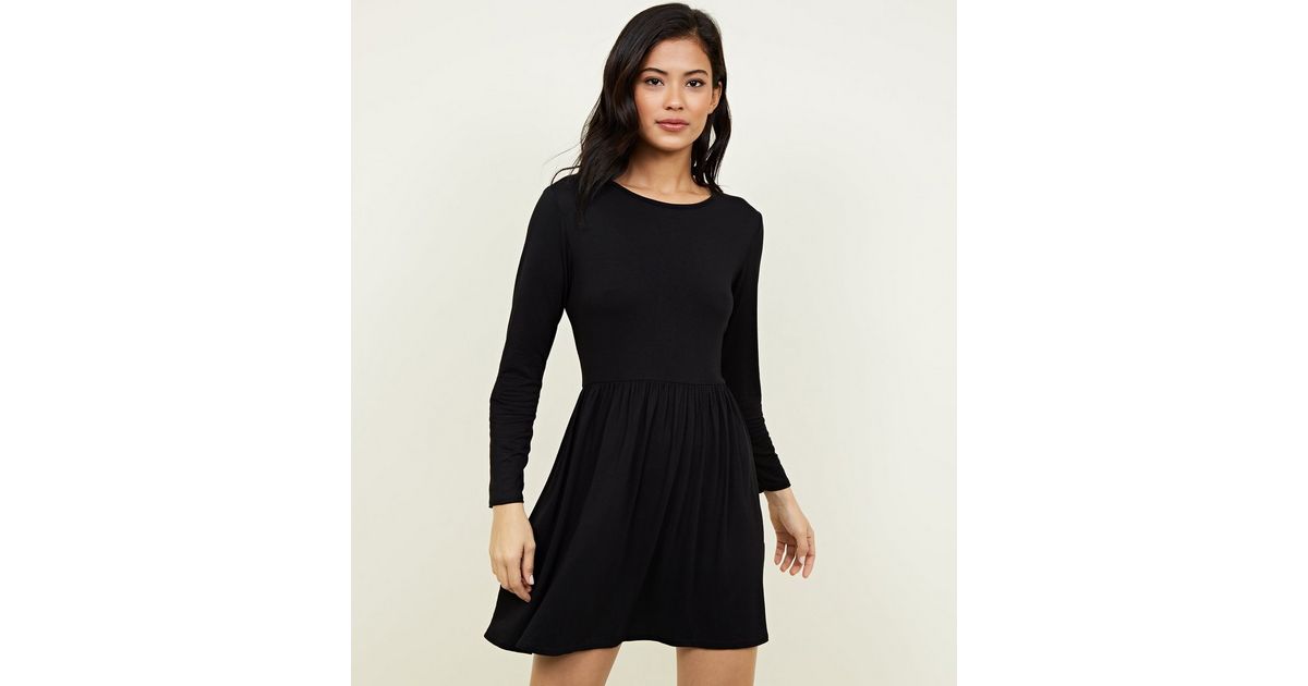 Black Long Sleeve Smock Dress | New Look