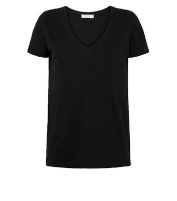 Black Organic Cotton V Neck T-Shirt | New Look