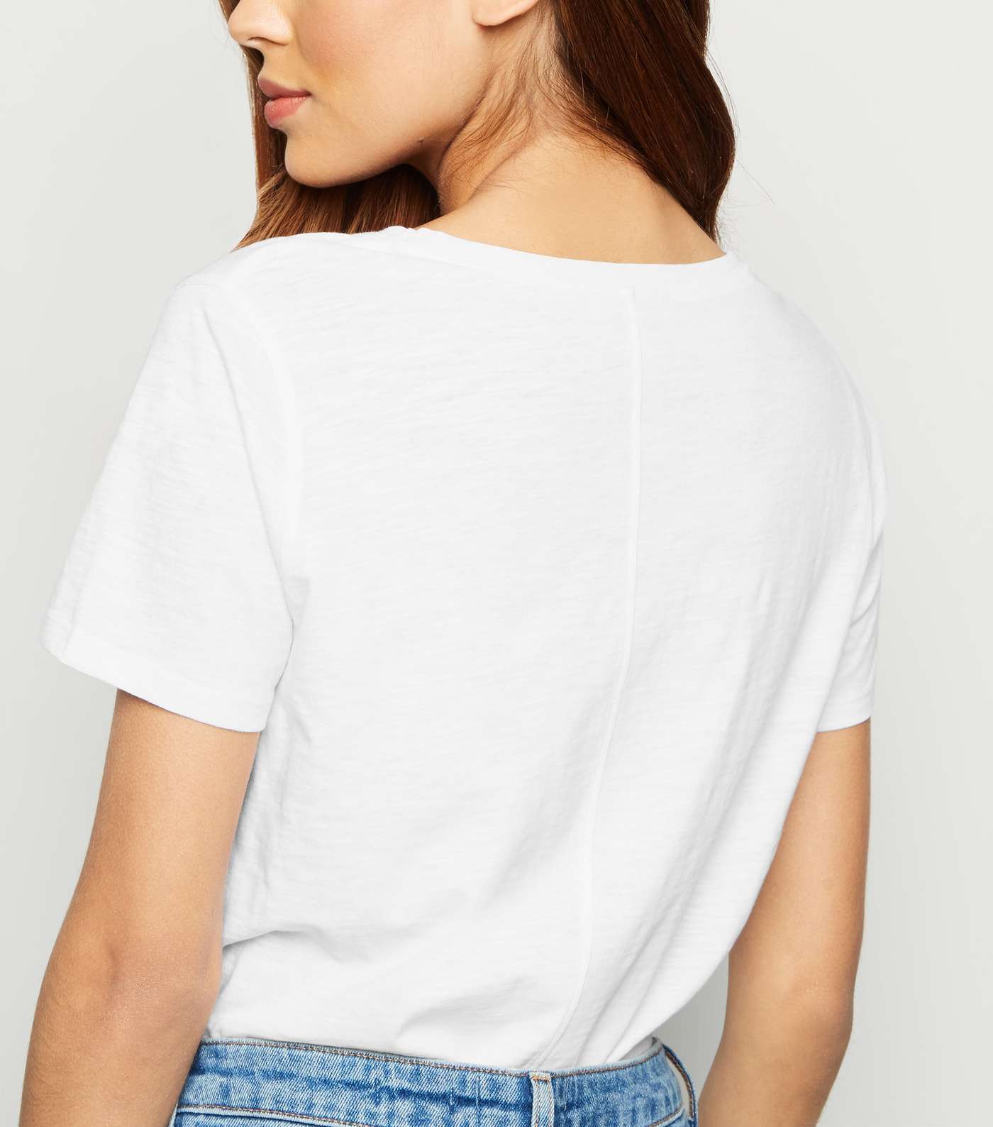 White Organic Cotton V Neck T-Shirt  Image 3