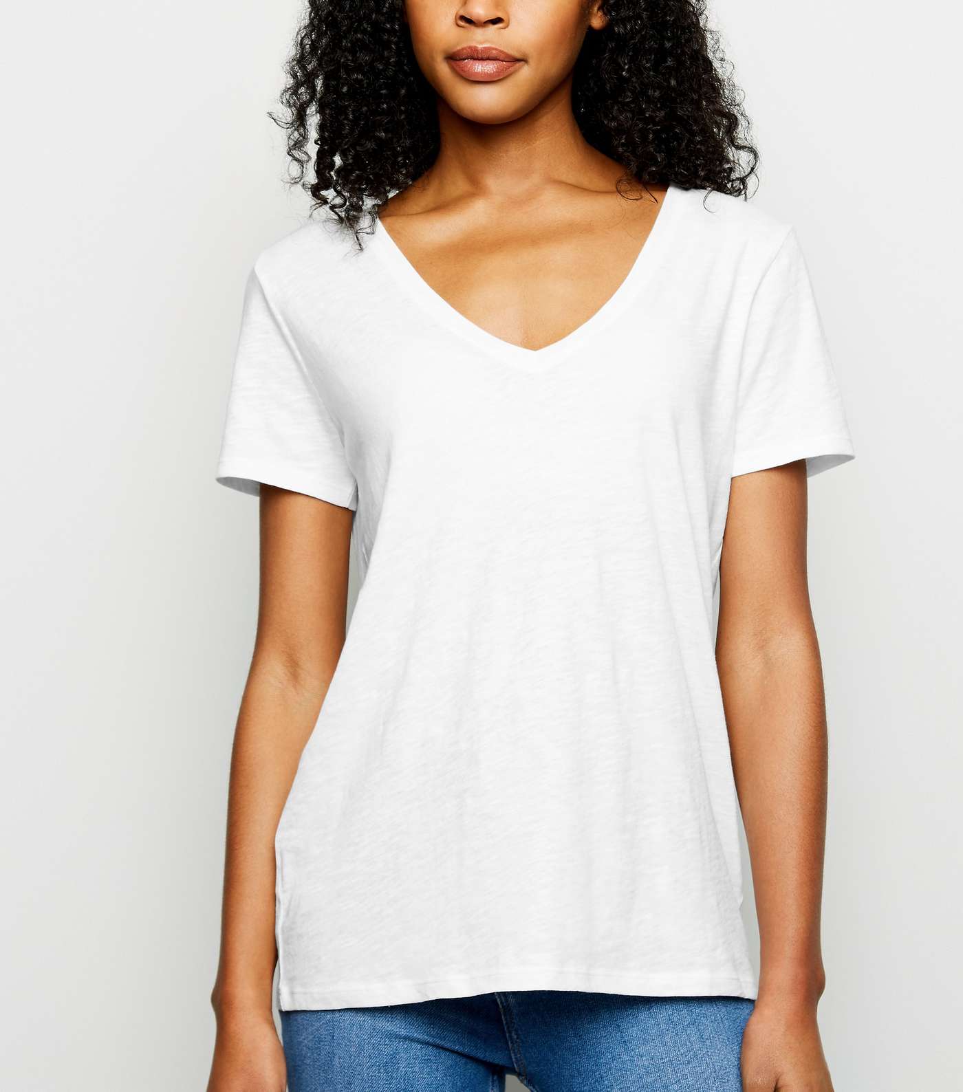 Off White Organic Cotton V Neck T-Shirt 