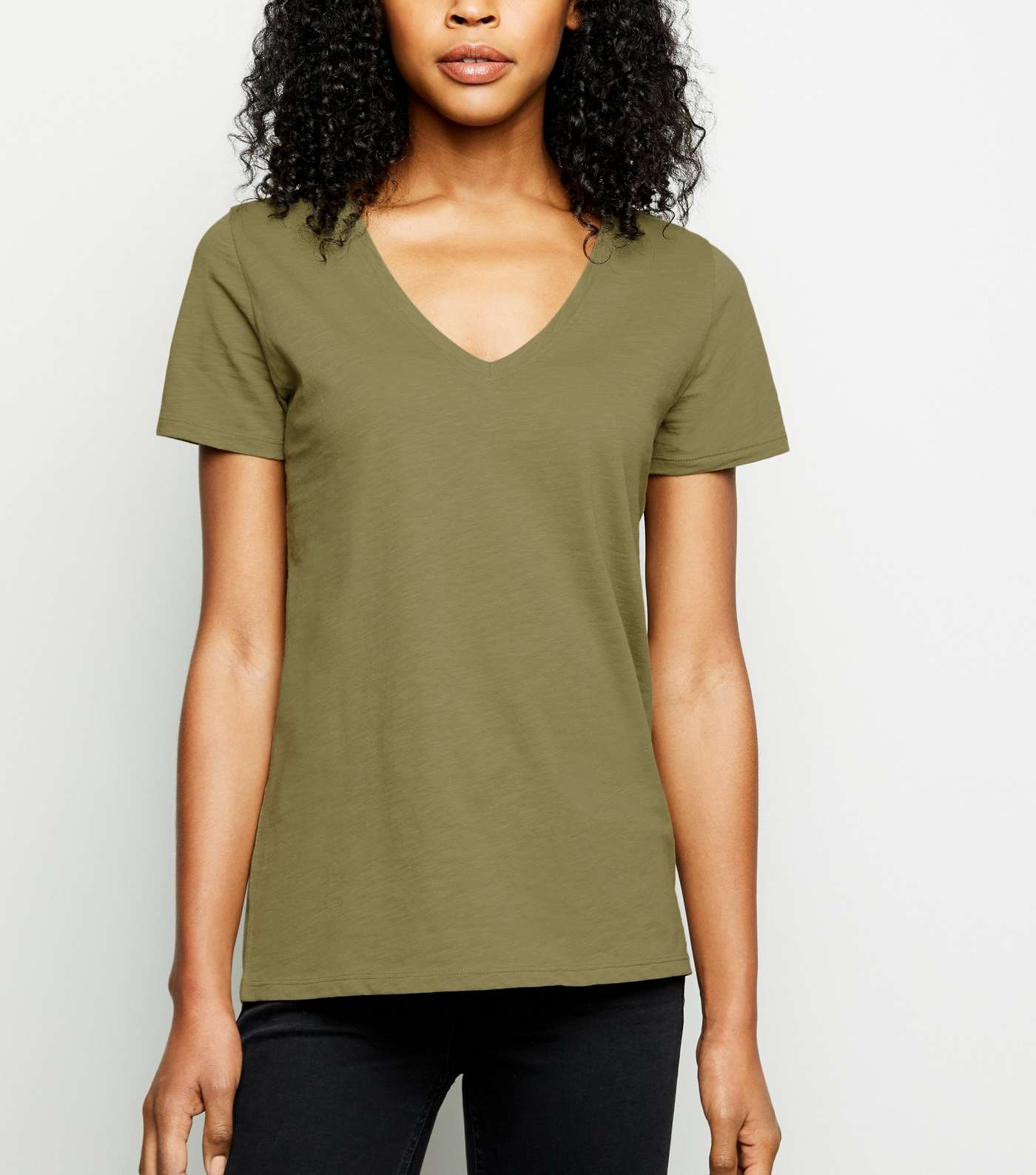 Olive Organic Cotton V Neck T-Shirt 