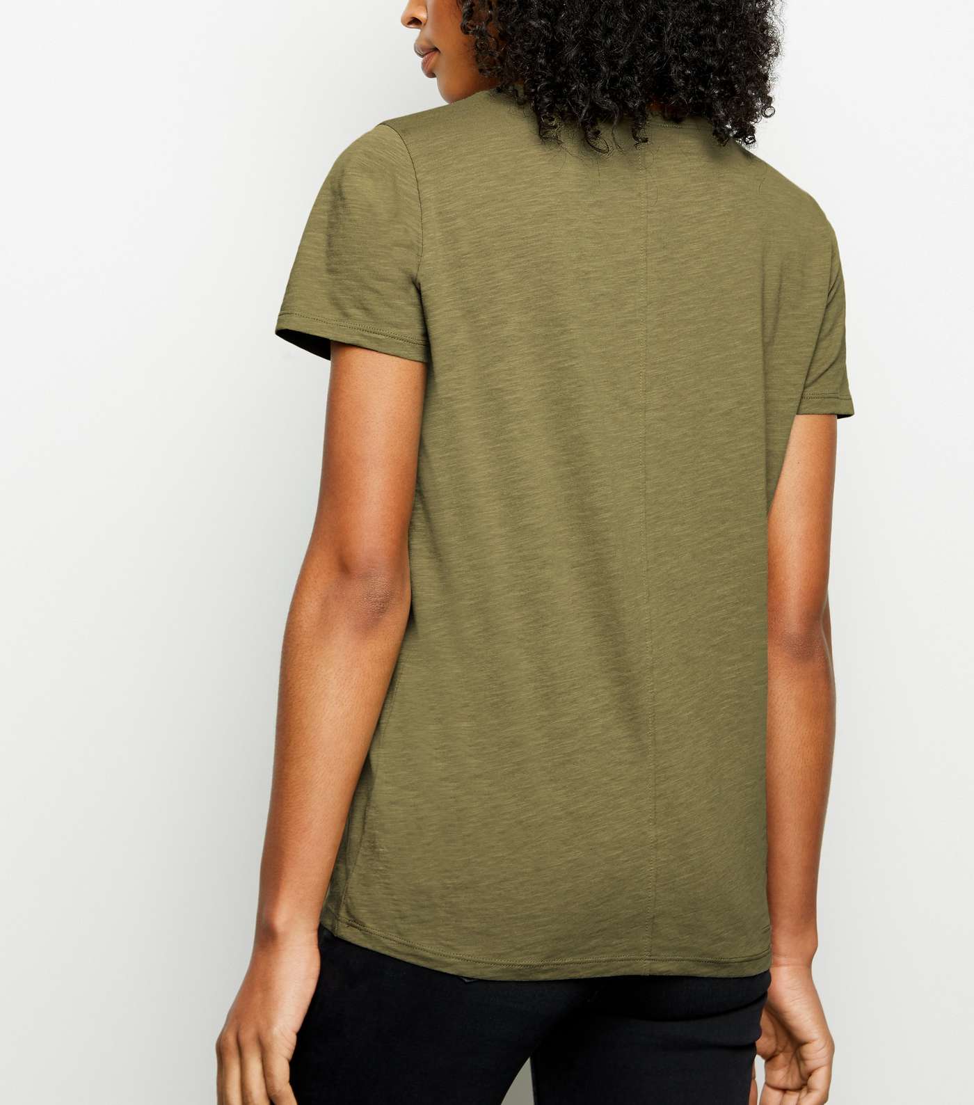 Olive Organic Cotton V Neck T-Shirt  Image 3
