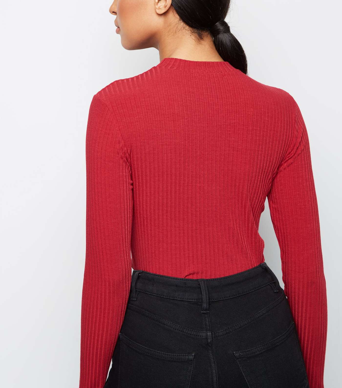 Red Ribbed Cut Out Bodysuit Image 5