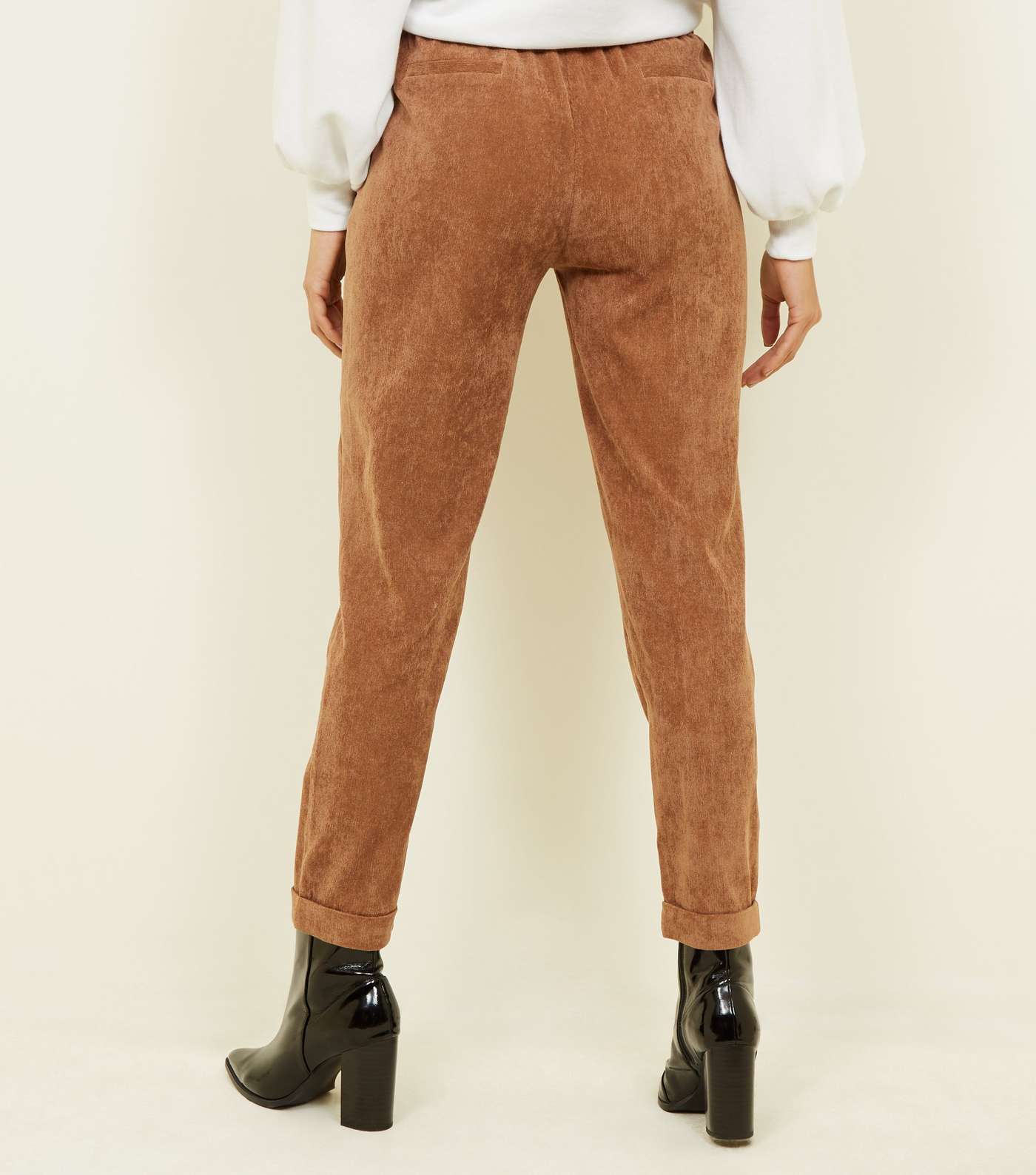 Cameo Rose Tan Mini Corduroy Tapered Trousers Image 3