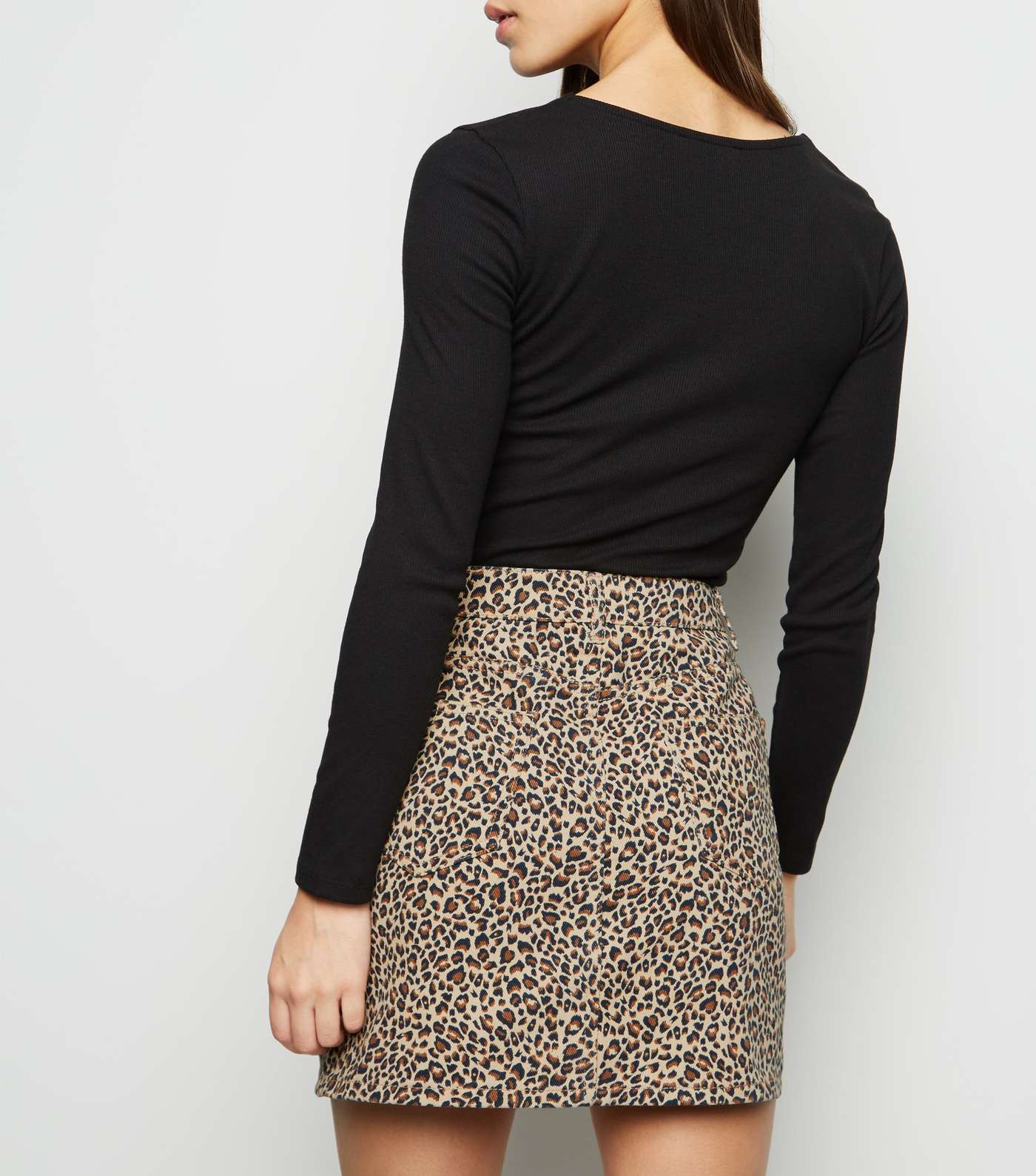 Petite Brown Leopard Print Denim Skirt Image 3