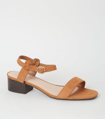 low block heel tan sandals