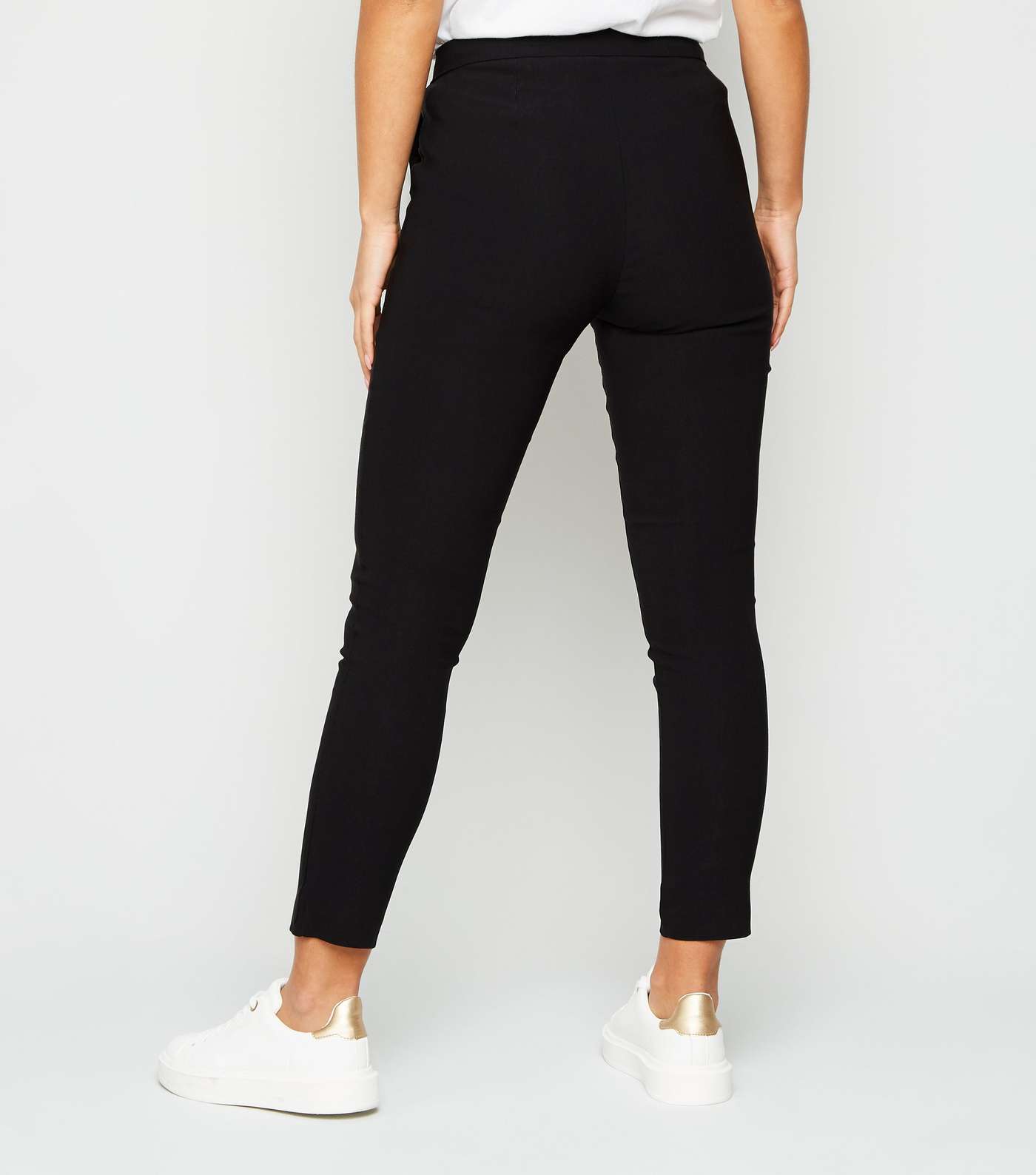 Petite Black Zip Front Stretch Slim Fit Trousers  Image 3